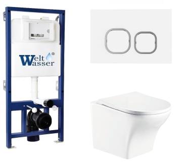 Унитаз с инсталляцией WeltWasser BAMBERG 525+ODENBACH 004 GL-WT+BAMBERG WT белый/кнопка белая, безободковый, с крышкой микролифт