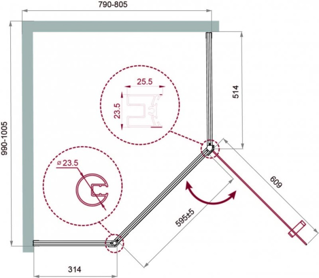 BelBagno UNO-195-PH-1-100/80-C-Cr без поддона
