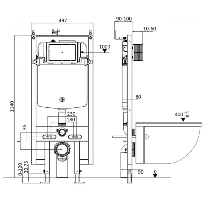 Комплект Weltwasser 10000011418 подвесной унитаз Merzbach 043 MT-WT + инсталляция Amberg 497 ST + кнопка Amberg RD-WT