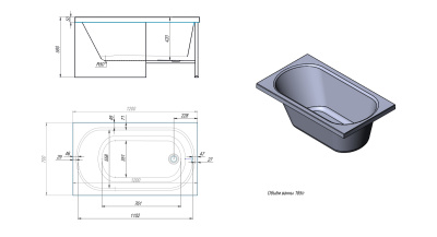 TIMO ROHA1270 120*70*58+каркас+слив-перелив