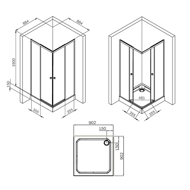 Am.Pm W94G-403-9090-BT X-Joy Square Slide 90х90, черный, прозрачное