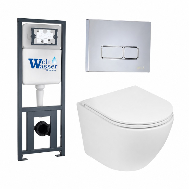Комплект Weltwasser 10000011307 подвесной унитаз Merzbach 043 GL-WT + инсталляция Marberg 410 + кнопка MAR 410 SE CR
