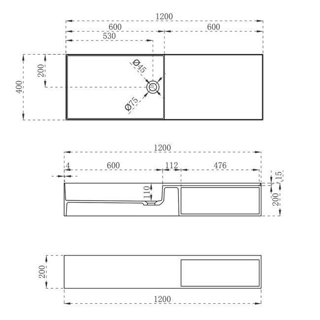 Vincea VWB-6S112MW, 1200*400*200, подвесная, цвет белый матовый