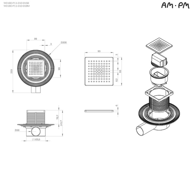 Am.Pm MasterFlow 10 W01BD-P11-010-01BM с Черной матовой решеткой Cut Gradient