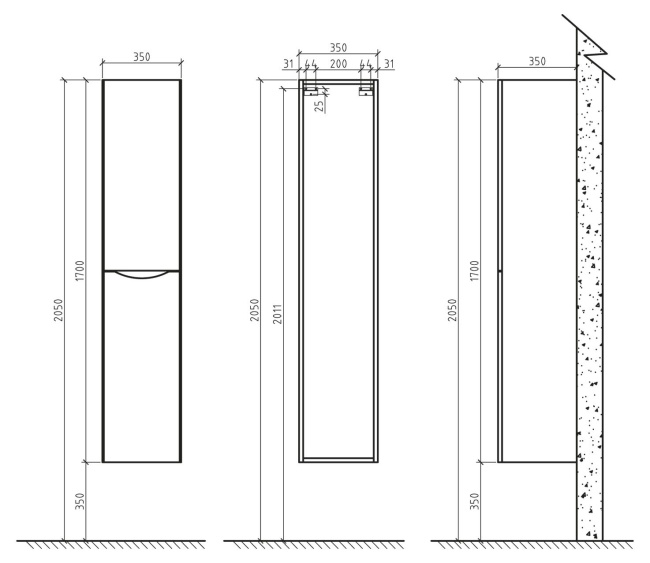 BelBagno Ancona-N 35x170 ANCONA-N-1700-2A-SC-WO-R правый