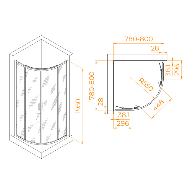 RGW PA-52 Полукруг/Хром/Прозрачное/6 мм (775-795*775-795) (Easy)/80* 80*195 без поддона