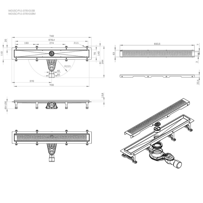 Am.Pm MasterFlow 70 W01SC-P11-070-01SB с решеткой Хром матовый Cut Gradient